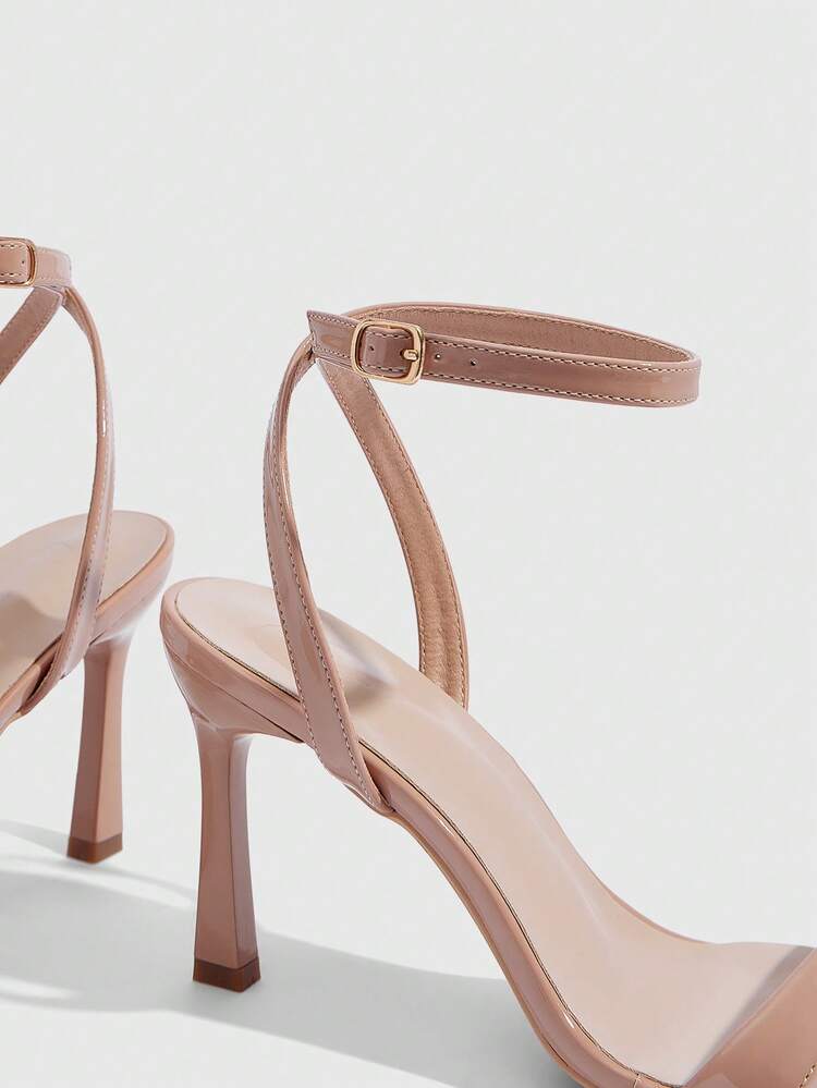 CUCCOO SZL Women Shoes Spring And Summer New Apricot Mirror Ankle Strap Women's High Heel Sandals Stylish Simple Comfortable Versatile Sexy Party Banquet Women's Sandals Prom Heels