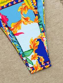 Swim Vcay Conjunto de bikini con estampado digital tropical, con parte delantera atada y espalda descubierta, con tirantes desmontables, para mujer, para vacaciones en la playa, primavera/verano/otoño - Multicolor - Ver 8