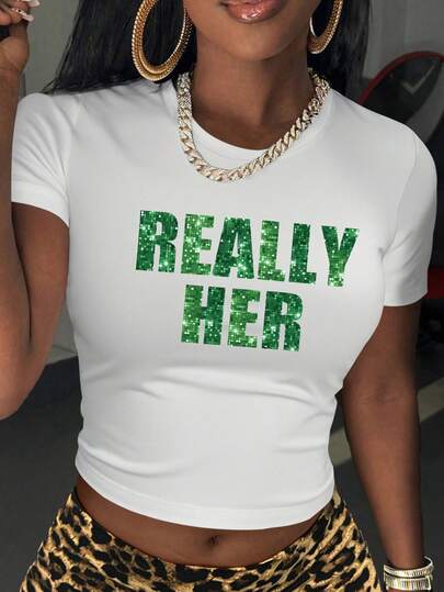 Maweii Plus Size Women's Letter Print Round Neck Short Sleeve Fitted Casual T-Shirt