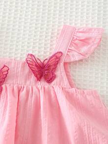 Cozy Pixies Baby Girl Butterfly Pattern Square Neck Sleeveless Top And Elastic Waist Shorts 2 Pieces Set - Pink - View 3