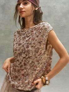 Bohemela Casual Beaded Loose Blouse For Women, Spring/Summer - Champagne - View 2