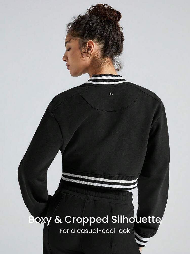 Everyday Fleece Button Boxy Baseball Sports Jacket Daily Lounge Cropped Length