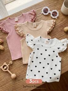 Cozy Pixies 3pcs Baby Girl Heart Pattern Knit Soft Crew Neck Long Sleeve Pullover Top Set - Pink - View 9