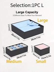 1 2 3 Pcs Large Foldable Fabric Storage Boxes Set Black Organizer For Wardrobe Drawer Makeup Table Multifunctional Closet Organizer Home Storage Solution - Black - View 10