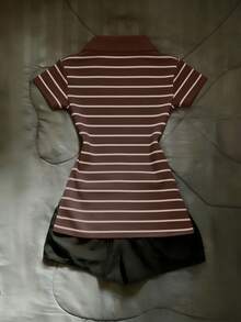 Glimmora Camiseta de manga corta con estampado de rayas vintage para mujer, verano - Multicolor - Ver 2