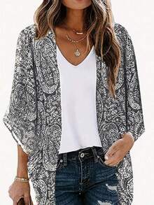 EMERY ROSE Plus Size Women Allover Print Casual Versatile Daily Wear Button-Down Shirt - Grey - View 1