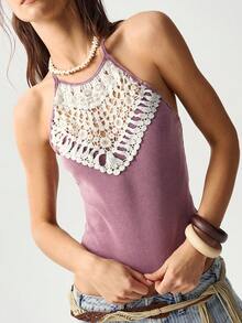 Bohemela Women's Casual Criss-Cross Backless Halter Top, Versatile For Daily Wear - Purple - View 7