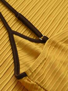 Zyxie 极简纹理吊带修身迷你连衣裙 - 黃色 - 查看 8