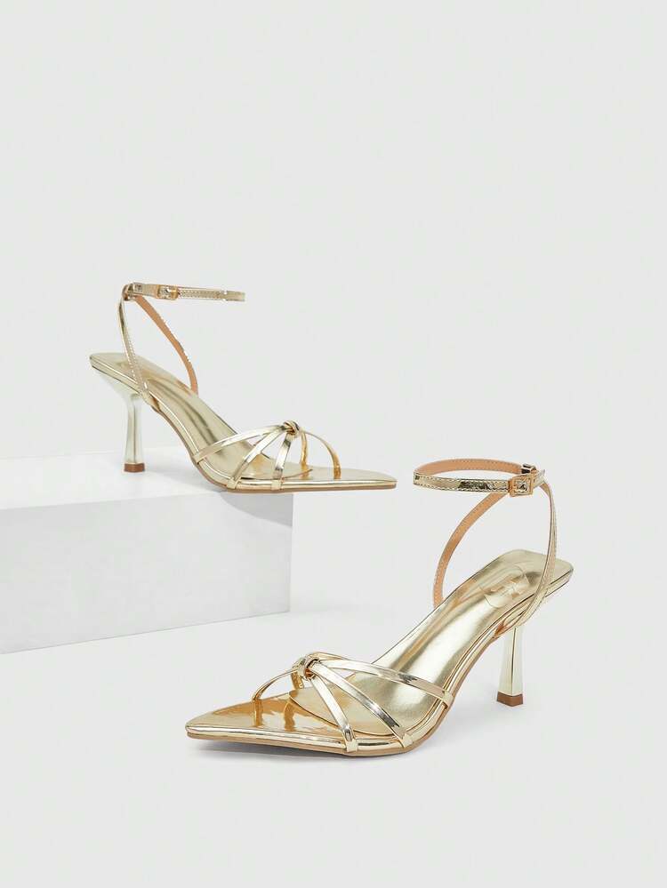CUCCOO SZL Women Shoes Spring And Summer New Gold Pointed Stiletto Stiletto Strap Ankle Strap Women's High Heel Sandals Fashion Comfortable Versatile Sexy Party Women's Sandals Prom Heels Summer Shoes