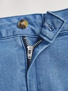 Rivivi 女士打结褶皱百搭约会之夜休闲牛仔迷你裙 - 淺色水洗藍 - 查看 3