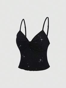 SHEIN MOOSTA Women's Textured Fabric Twist Front Casual Minimalist Camisole Tank Top, Spring/Summer - Black - View 1