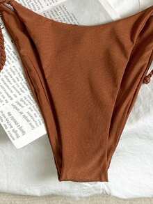 Swim Chiccia Women's Solid Color Swimsuit Set For Vacation & Beach - Brown - View 4