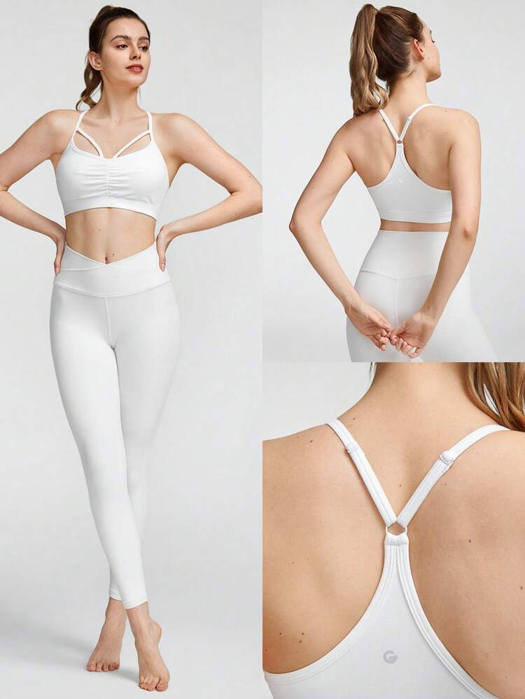 Sujetador deportivo ajustable con tirantes en V FeatherFit™, soporte ligero, para yoga, estudio, gimnasio y uso diario