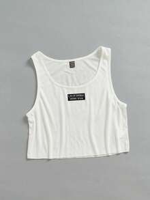 SHEIN EZwear 女士休闲宽松U领露脐背心 - 白色 - 查看 6