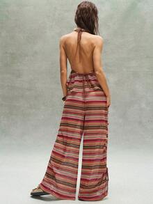Bohemela BOHO Summer Beach Vacation Casual Retro Striped Loose Wide-Leg Pants For Women - Multicolor - View 7