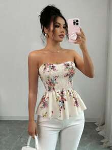 Elenzga Top bandeau con estampado floral para mujer - Multicolor - Ver 2