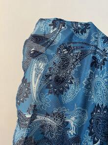 SuriyaCove 女士低领荷叶边腰果印花吊带衫 - 藍色 - 查看 5