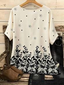 SHEIN Elegante, lässige Sommerbluse mit Blume Muster in Apricotfarbe für Frauen - Aprikosenfarben - Übersicht 2