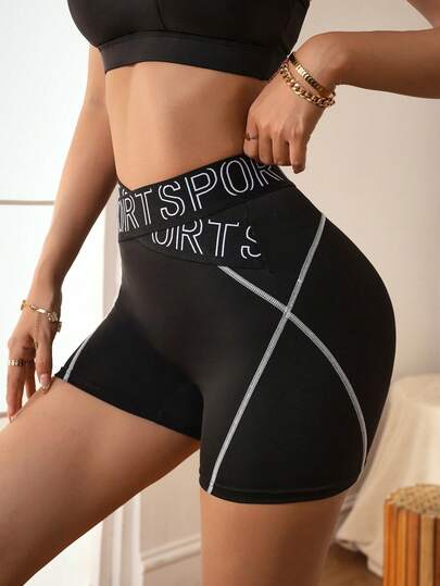 Slayform 女士运动短裤，春夏款，弹性腰带交叉设计，撞色拼接，性感时尚，适合日常休闲穿着、跑步、瑜伽、健身、网球、高尔夫、骑行等运动。