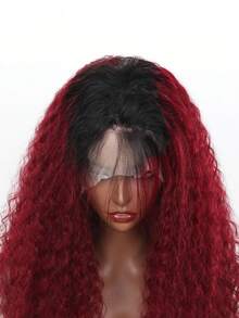 13x4 透明蕾丝前假发，真人发，1B/99J 深波浪卷发，180% 密度，预先拔毛，带婴儿发，1B 酒红色深波浪卷发，女士款 - S1B/99J - 查看 3