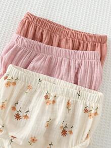 Cozy Pixies 3件套女婴纯色舒适弹力腰短裤套装 - 粉色 - 查看 5