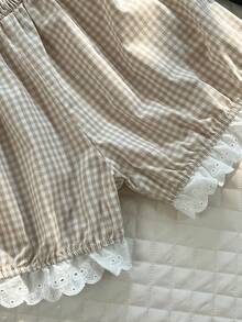 Glimmora 女士时尚休闲格子印花抹胸连体裤 - 灰色 - 查看 6