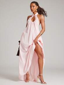 NYA SZN Dress Sleeveless Maxi Length Collared Ruched Gathering Preppy Easter St. Patricks Day Brunch Casual Everyday Going Out Party Special Occasion Travel Vacation Office Siren Western Country Date Night Elegant Luxury Outfits For Women - Pink - View 4