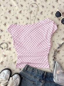 Attitoon Women's Asymmetric Ruched Cropped Top,Pink Top - Pink - View 2