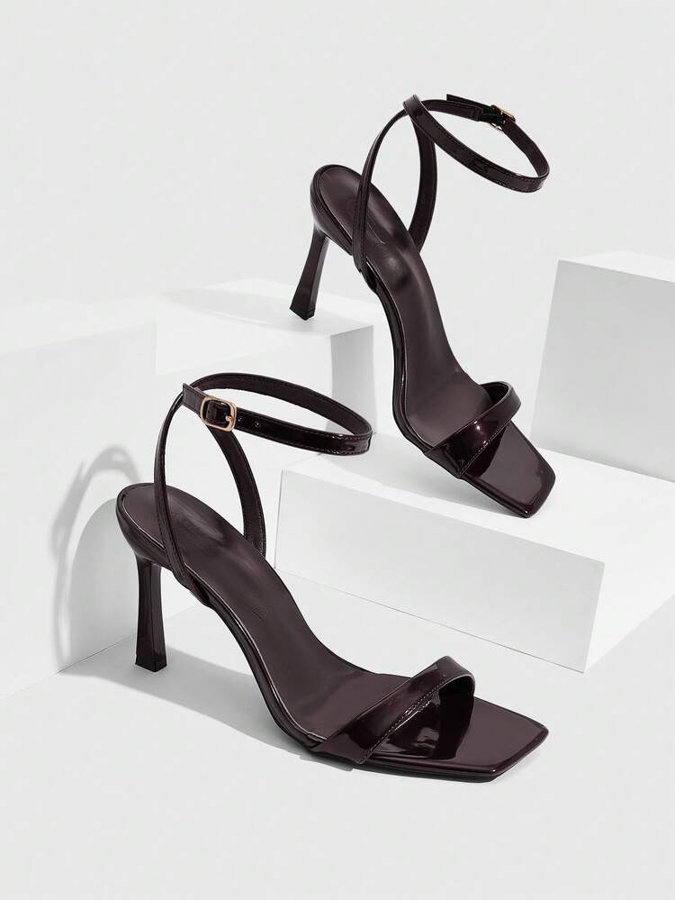 CUCCOO SZL Women Shoes Spring And Summer New Brown Mirror Ankle Strap Women's High Heel Sandals Stylish Simple Comfortable Versatile Sexy Party Banquet Women's Sandals Prom Heels