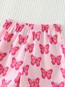 Cozy Pixies Baby Girl Butterfly Pattern Square Neck Sleeveless Top And Elastic Waist Shorts 2 Pieces Set - Pink - View 5