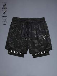 Manfinity Sport Corelite Men's Drawstring Waist Double Layer Sports Shorts - Black - View 6