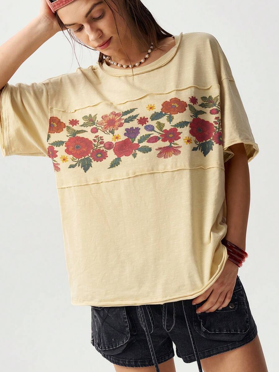这款Bohemela女士休闲Y2K波西米亚西部音乐节风格上衣，采用复古水洗毛边做旧工艺和复古图案设计，版型舒适。既可作为夏季上衣，也可作为基础T恤，四季皆宜。无论是休闲外出、闺蜜聚会、音乐节、派对叠穿，还是居家休闲，都能轻松驾驭，尽显自由奔放、毫不费力的时尚风格。也是女士夏季穿搭的理想之选。 - 黃色 - 查看 1