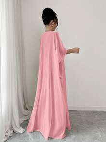 Elenzga 2025 Spring/Summer High-End Minimalist Blue Strapless White Shawl Collar Dress - Pink - View 2