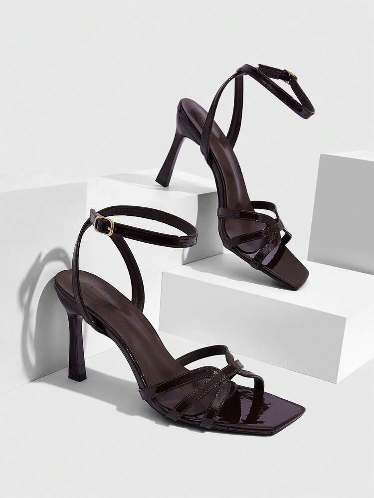 CUCCOO SZL Women Shoes Spring And Summer New Brown Mirror Cross Strap Ankle Strap Women's High Heel Sandals Fashion Comfortable Versatile Sexy Party Women's Sandals Women's Shoes Summer Shoes