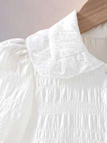 Blusa de niña con cuello Peter Pan de unicolor y ribete de encaje - Multicolor - Ver 7