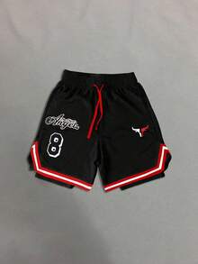 Gym Rark Men's Letter Print Drawstring Waist Double Layer Sports Shorts, Gym - Black - View 4