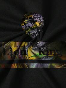 Manfinity Roughcore 男士复古狮子哥特式T恤和抽绳腰短裤休闲套装 - 彩色 - 查看 6