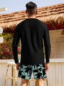 CoralVoy 男士椰树印花长袖上衣和短裤休闲度假沙滩泳装套装 - 彩色 - 查看 2