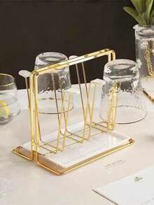 1pc Exquisite Gold Wrought Iron Reindeer Cup Holder/Drainer Rack. Perfect For Displaying Glassware, Mugs, Vacuum Insulated Cups, And Wine Glasses. A Central Decorative Piece, Suitable As A Holiday Gift For Home Kitchens, Living Rooms, Tea Rooms, Dining Rooms, Bars, And Cafes. Ideal For All Seasons. - Multicolor - View 12