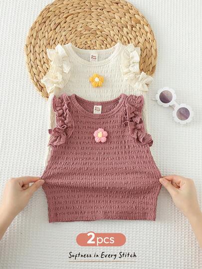 Cozy Pixies Conjunto de 2 piezas para bebé niña con Top de manga corta y cuello redondo con estampado floral