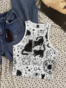 Attitoon Top de tirantes ajustado de cuello redondo minimalista casual, adecuado para el verano - Multicolor - Ver 1