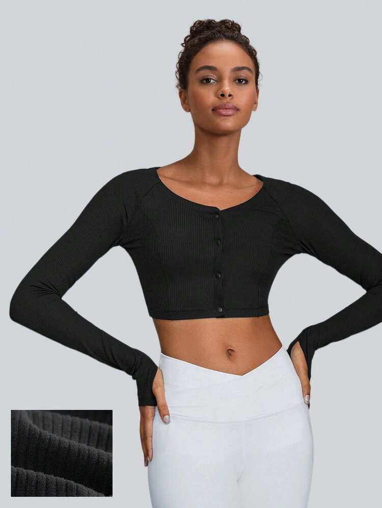 FeatherFit™-Ribbed Long Sleeve Cardigan Daily Casual