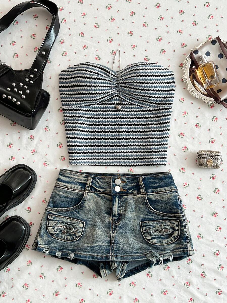 Glimmora Retro Striped Bandeau Sexy Beach Vacation - Multicolor - View 1