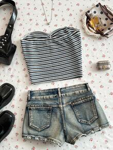 Glimmora Retro Striped Bandeau Sexy Beach Vacation - Multicolor - View 2