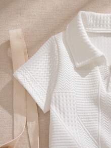 Souflis Souflis Baby Boy Cute Comfortable Versatile All-Match Casual Fashionable Textured Fabric Top - Beige - View 5