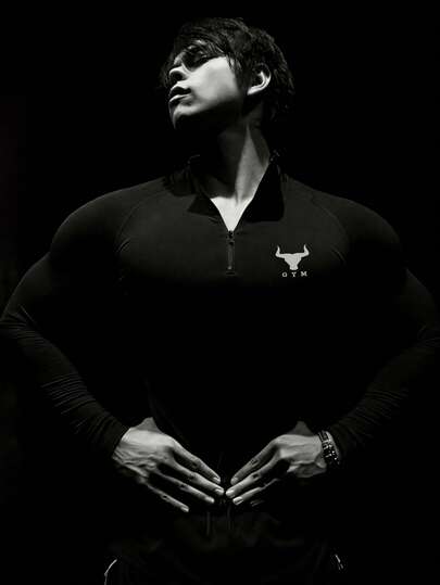 GymBeat Erkekler için Harf ve Boğa Başı Baskılı Günlük ve Spor Giyim İçin Çok Yönlü Tişört