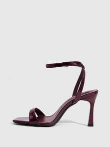 CUCCOO SZL 女士鞋履 春夏新款酒红色镜面踝带高跟凉鞋 时尚简约 舒适百搭 性感派对宴会女士凉鞋 - @鏡面酒紅 - 查看 4