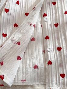 Resyla Bộ 2 món áo sơ mi dài tay cài cúc phía trước in hình trái tim dành cho nữ, thích hợp cho mùa thu. - Màu Đỏ Sâu - Xem 7