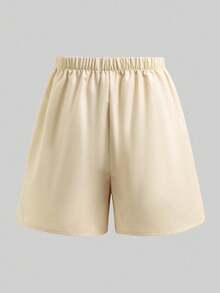 Sparklyn 三件套少女时尚运动套装 - 黑色条纹复古字母印花宽松外套衬衫、白色修身吊带背心、黄色短裤 - 卡其色 - 查看 6