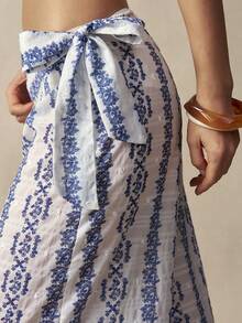 Bohemela 女士休闲宽松梭织裤，适合度假穿着 - 藍白色 - 查看 2